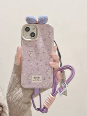 Purple Floral Butterfly Knot Phone Case + Bracelet