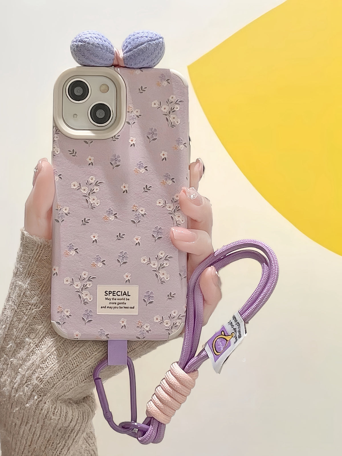 Purple Floral Butterfly Knot Phone Case + Bracelet